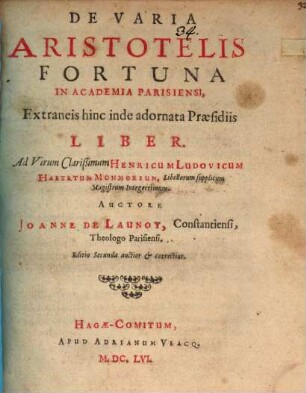 De varia Aristotelis in academia Parisiensi fortuna ... liber