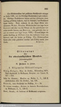 Literatur über die oberlausitzischen Wenden