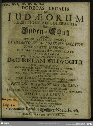 Dodecas Legalis De Judaeorum Receptione Ac Tolerantia