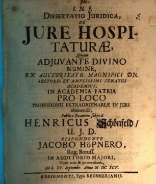 Dissertatio juridica de jure hospitaturae