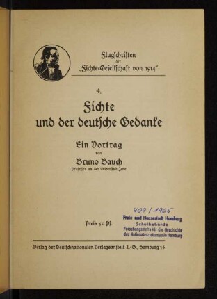 Fichte und der deutsche Gedanke : ein Vortrag