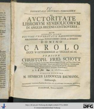 Dissertatio Historico-Theologica De Avctoritate Librorvm Symbolicorvm In Anglia Recens Controversa
