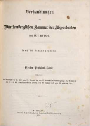 Verhandlungen der Württembergischen Kammer der Abgeordneten auf dem Landtag. Protokollband. 1877/79,4 = 4. Protokoll-Bd. (1879). - S. 1857 - 2464