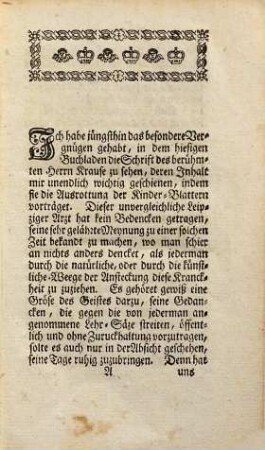Send-Schreiben von der Ausrottung derer Kinder-Blattern
