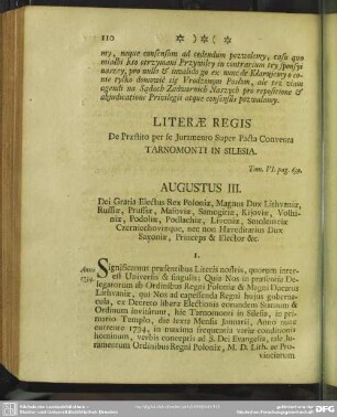 Litterae Regis De Praestito per se Iuramento Super Pacta Conventa Tarnomonti in Silesia. Tom. VI. pag. 639.