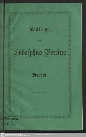 Statuten des Ludolphus-Vereins zu Dresden