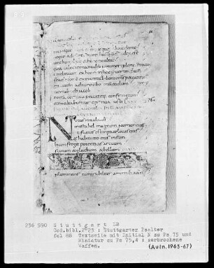 Der Stuttgarter Bibelpsalter — Zerbrochenes Kriegsgerät, Folio 88recto