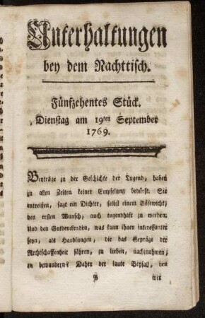 Fünfzehentes Stück. Dienstag am 19ten September 1769.