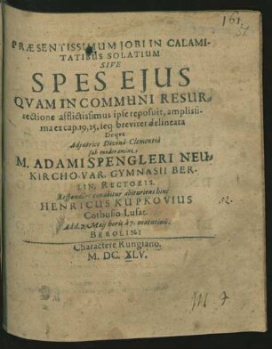 Praesentissimum Jobi In Calamitatibus Solatium Sive Spes Eius