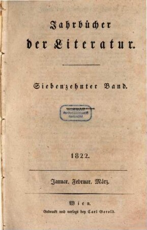 Jahrbücher der Literatur. 17. 1822