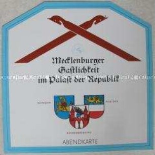 Speisekarte zu den Tagen der Gastronomie Mecklenburgs im Palast der Republik