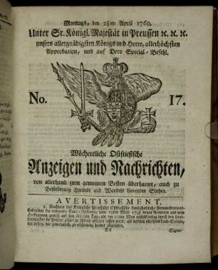 No. 17. Montags, den 28ten April 1760.