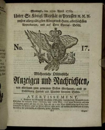 No. 17. Montags, den 28ten April 1760.