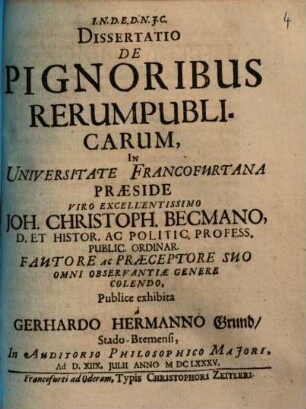 Dissertatio De Pignoribus Rerumpublicarum