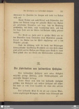 IX. Die Fabrikation von halbweißem Hohlglas