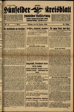 Erste Ausgabe vom Freitag, den 26. Januar 1940.