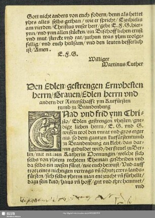 Den Edlen gestrengen Ernvhesten herrn, Brauen, Edlen, Herrn und andern der Ritterschafft ym Kurfürstentumb zu Brandenburg