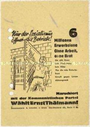 Aufruf der KPD zur Wahl von Ernst Thälmann zum Reichspräsidenten 1932