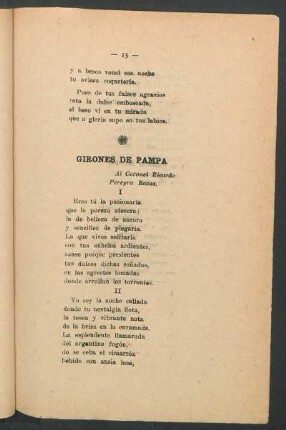 Girones de pampa : A Coronel Ricardo Pereyra Rosas.
