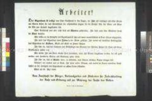 Maueranschlag: Aufruf des Ausschusses der Bürger, der Nationalgarde und der Studenten an die Arbeiter; Wien, 31. Mai 1848