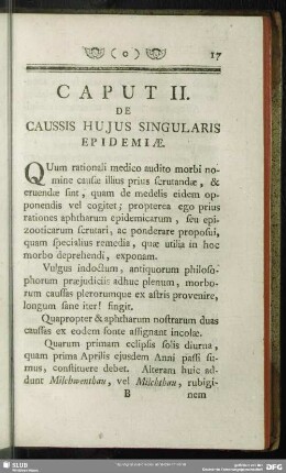 Caput II. De Caussis Hujus Singularis Epidemiae