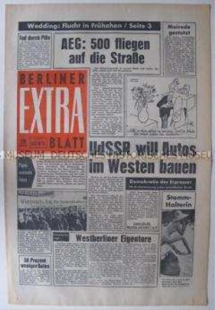 Linke Boulevard-Zeitung "Berliner Extra Blatt" u.a. über die Gründung des Republikanischen Klubs und über die gescheiterte Reform an der Berliner FU