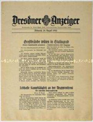 Nachrichtenblatt "Dresdner Anzeiger" mit Meldungen des Oberkommandos der Wehrmacht und des italienischen Oberkommandos u.a. zur Schlacht um Stalingrad