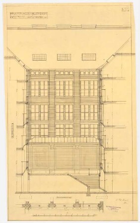 Warenhaus Wertheim, Leipziger Straße, Berlin 3. Bauabschnitt, Erweiterungsbau Voßstraße: Fassadenansicht Innenhof, 1:50