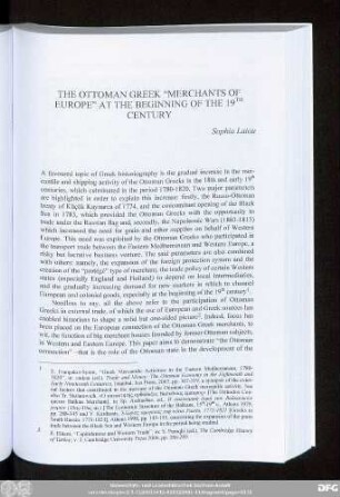 The Ottoman Greek "Merchants Of Europe" At The Beginning Of The 19th Century Sophia Laiou