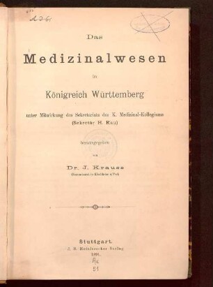 Das Medizinalwesen im Königreich Württemberg