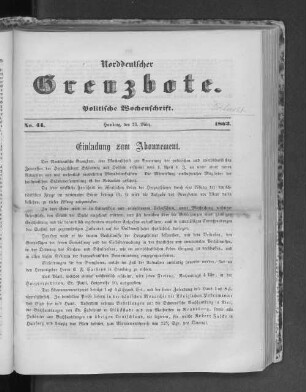 Norddeutscher Grenzbote. Politische Wochenschrift. No. 44 1862.