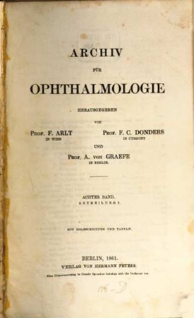 Archiv für Ophthalmologie. 8, 8. 1861/62