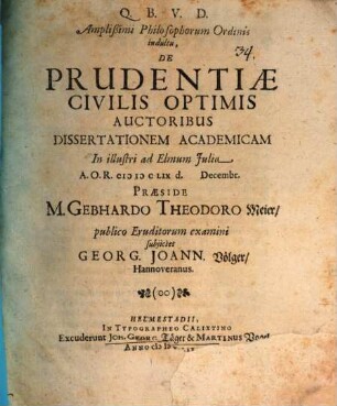 De prudentiae civilis optimis auctoribus dissertatio academica