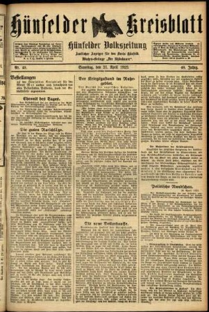 Ausgabe vom Samstag, den 21. April 1923.
