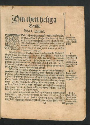 Om then heliga Scrift. Thet I. Capitel.