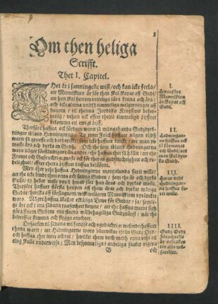 Om then heliga Scrift. Thet I. Capitel.