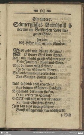 Ein anders. Schmertzliches Betrübniß über die im Geistlichen Todt liegende Seele