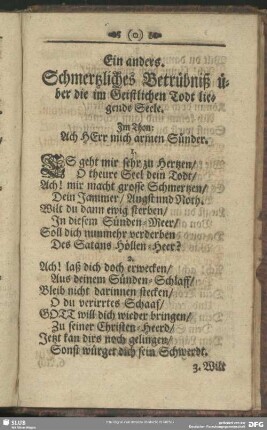 Ein anders. Schmertzliches Betrübniß über die im Geistlichen Todt liegende Seele