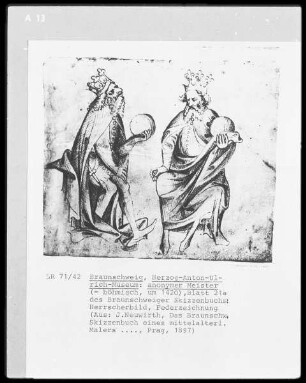 Das Braunschweiger Skizzenbuch — Sitzender König mit Höfling, Folio 21 recto — Zwei sitzende Könige mit Herrschaftsinsignien, Folio 21verso