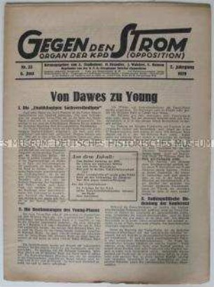 Wochenzeitung der KPD (Opposition) u.a. zur Reparationsfrage (Young-Plan)