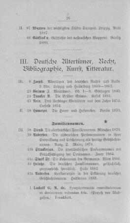 III. Deutsche Altertümer, Recht, Bibliographie, Kunst, Litteratur