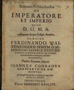 Dissertatio Politico-Iuridica De Imperatore Et Imperio