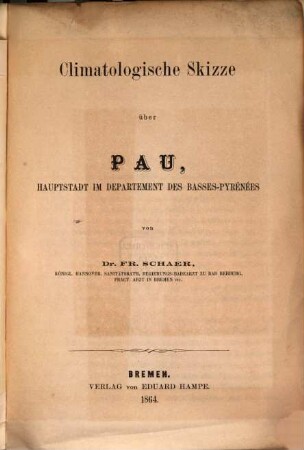 Climatologische Skizze über Pau, Hauptstadt im Departement des Basses-Pyrénées