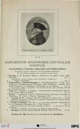 Kupferstiche Mannheimer und Pfälzer Künstler (Nr. 1-250)