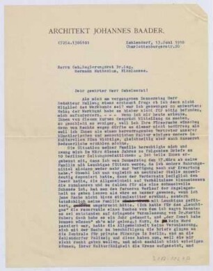 Schreiben an Hermann Muthesius (Brief)