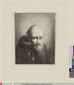 [Greis mit üppigem Bart und Kutte; Head and shoulders of an old man]