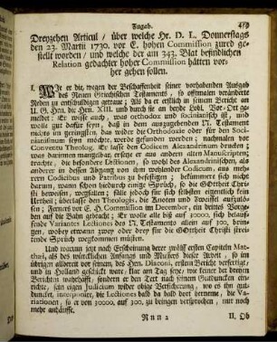 Dreyzehen Articul / über welche Hr. D. L. Donnerstags23. Martii 1730. ... zured gestellt worden.