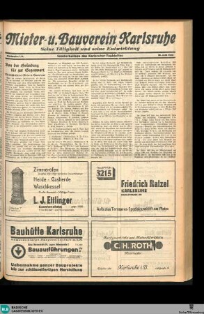 Karlsruher Tagblatt, Sonderbeilage. Mieter- u. Bauverein Karlsruhe