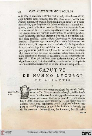 Caput VI: De nummo lycurgi et alvattis