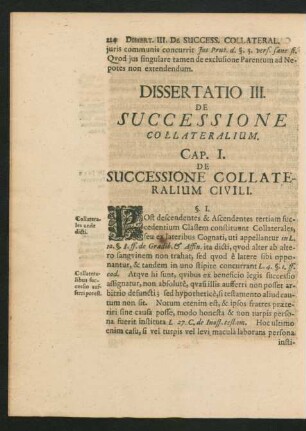 Dissertatio III. De Successione Collateralium.